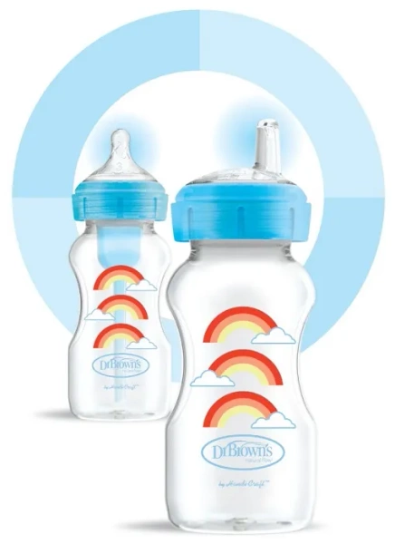 DR BROWN'S Options+ - antykolkowa, szeroka butelka 270 ml ze smoczkiem i ustnikiem 6 m+ | Niebieska