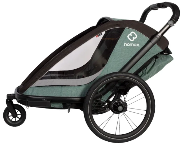 HAMAX Cocoon One - jednoosobowa przyczepka rowerowa z zestawem do biegania | Green/Black