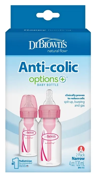 DR BROWN'S Options+ - 2 x antykolkowa, wąska butelka standard 120 ml, poziom 1 | 0 m+
