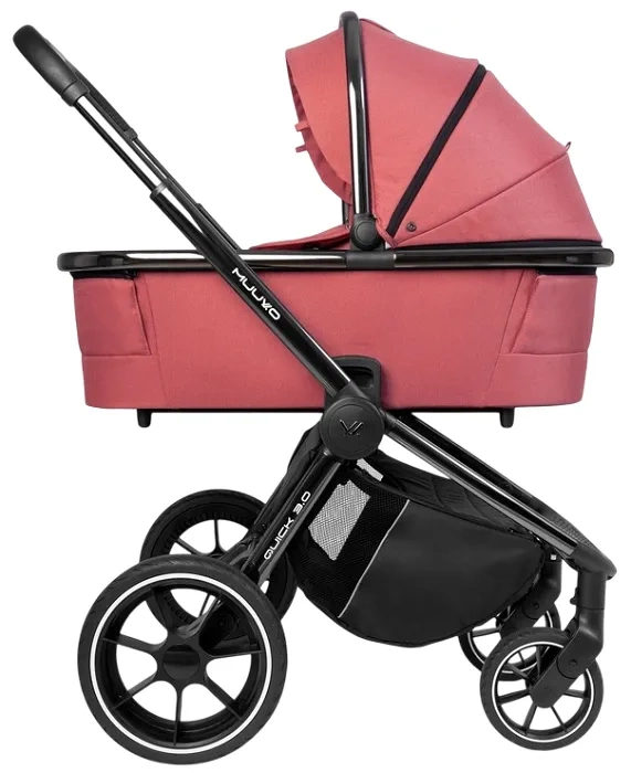 MUUVO Quick 3.0 Black Chrome - wózek wielofunkcyjny, zestaw 2w1 z gondolą XL | Pure Pink
