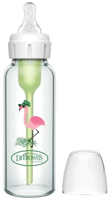 DR BROWN'S Options+ - antykolkowa, wąska szklana butelka standard 250 ml, poziom 2, 3 m+ | Flaming