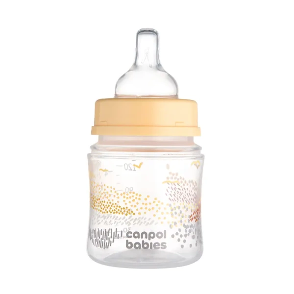 CANPOL BABIES -  Butelka antykolkowa EasyStart 120ml | MOUNTAINS żółta