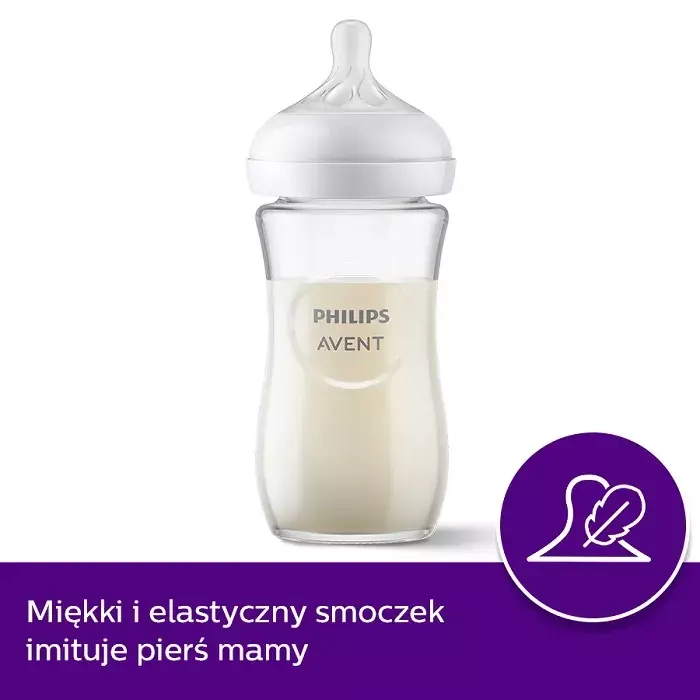 PHILIPS AVENT Natural Response - szklana butelka antykolkowa 240 ml | 1 m+