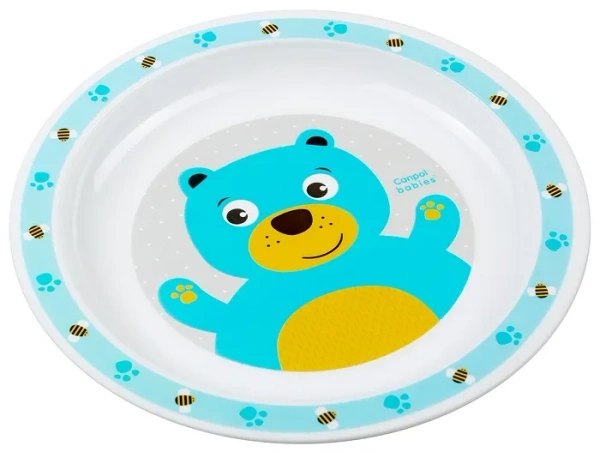 CANPOL BABIES Cute Animals - plastikowy talerz 9 m+ | Turkusowy Miś