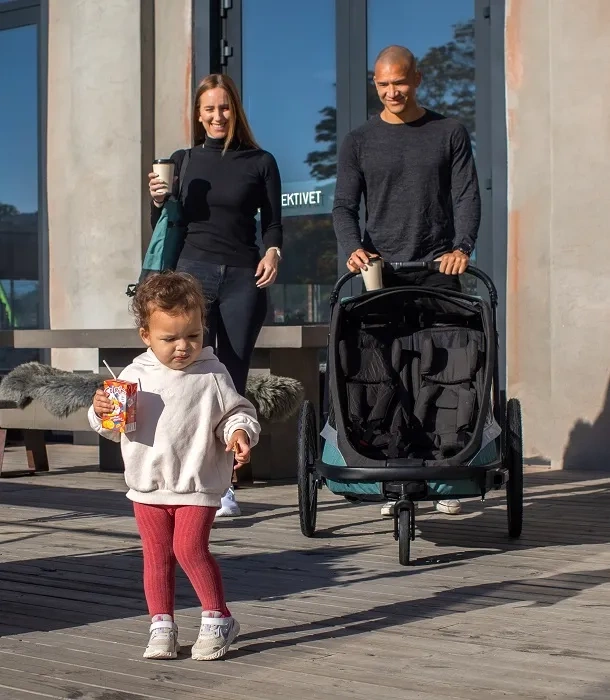 HAMAX Cocoon - dwuosobowa przyczepka rowerowa z zestawem do biegania | Grey/Black