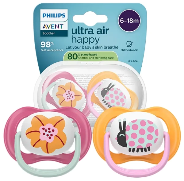 PHILIPS AVENT Ultra Air Happy - smoczek ortodontyczny 2 szt. | 6-18 m