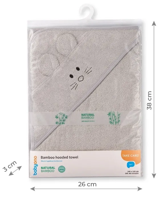 BABYONO Natural Bamboo - okrycie kąpielowe bambusowe 100x100 cm | szare