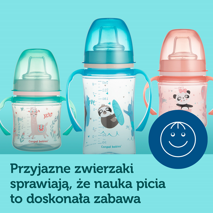 CANPOL BABIES - kubek treningowy silikon 120 ml PP EasyStart | EXOTIC ANIMALS niebieski