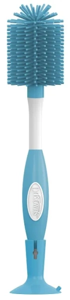 DR BROWN'S - silikonowa szczotka do butelek i smoczków z przyssawką | Niebieska