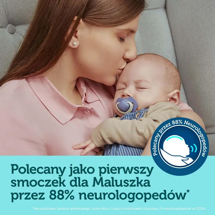 CANPOL BABIES - smoczek silikonowy Light touch 6-18m symetryczny | PURE COLOR Niebieski 2 szt.