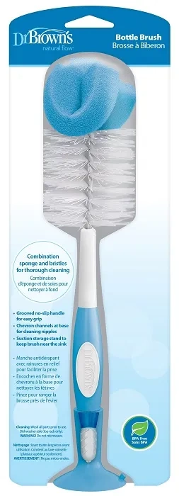 DR BROWN'S - szczotka do czyszczenia butelek i smoczków z przyssawką | Niebieska