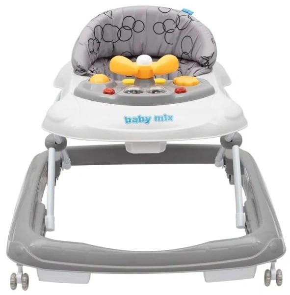 BABY MIX - chodzik z kierownicą i silikonowymi kółkami | Szary