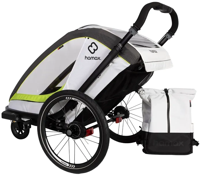 HAMAX Breeze One - jednoosobowa przyczepka rowerowa z zestawem do biegania | White/Green