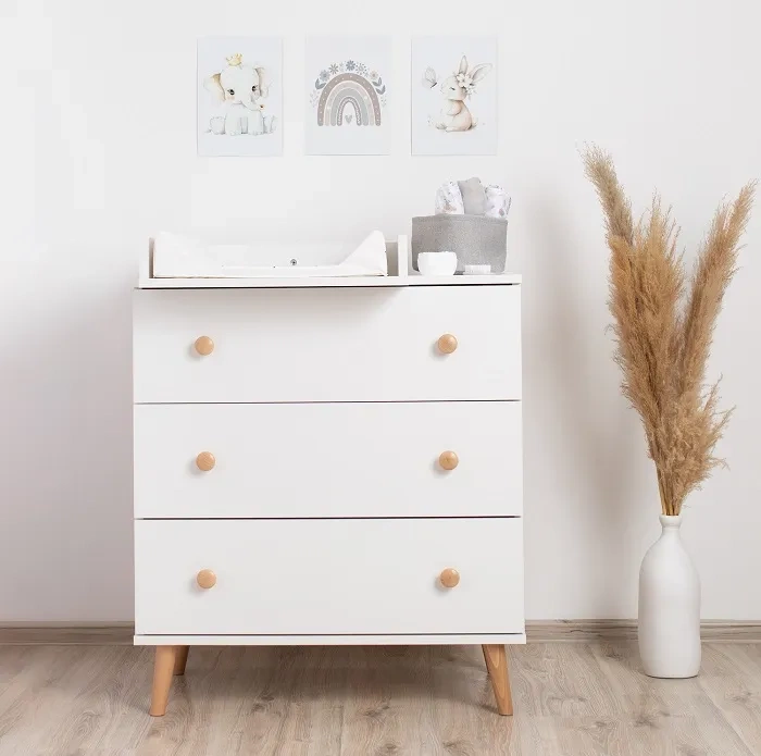 YOONCO - łóżeczko drewniane Iwi + komoda z przewijakiem | Białe