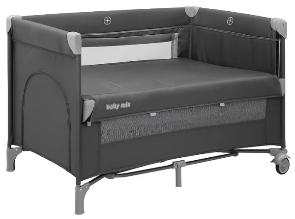 BABY MIX Side - łóżeczko turystyczne z opuszczanym bokiem | Szare
