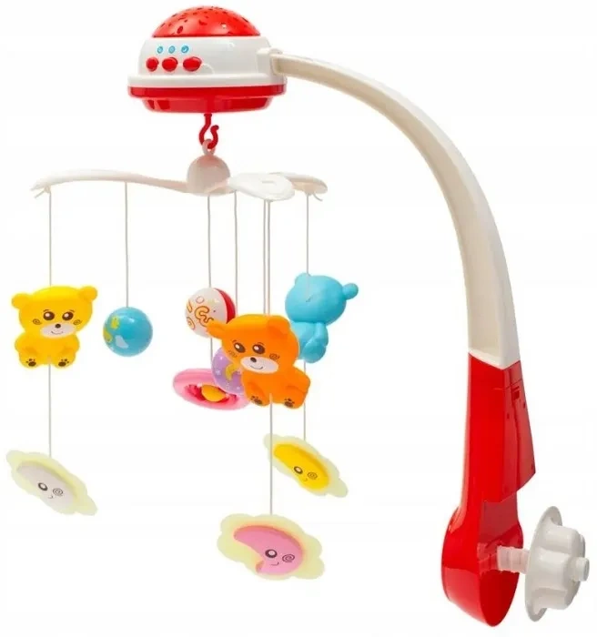 BABY MIX - karuzela do łóżeczka z projektorem i pozytywką | Czerwona