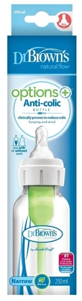 DR BROWN'S Options+ - antykolkowa, wąska butelka standard 250 ml, poziom 1 | 0 m+