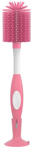 DR BROWN'S - silikonowa szczotka do butelek i smoczków z przyssawką | Różowa