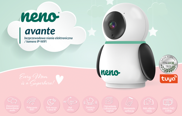 NENO Avante - bezprzewodowa niania elektroniczna z ruchomą kamerą WiFi | APLIKACJA