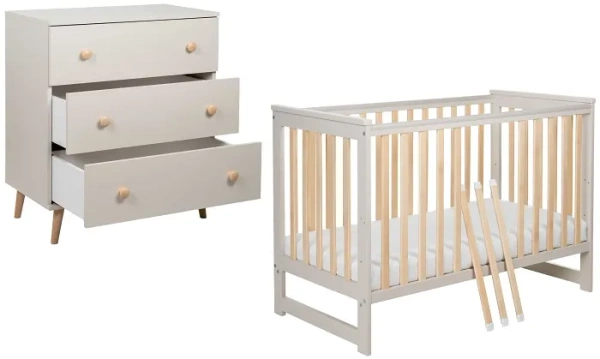 YOONCO - łóżeczko Iwi + komoda + przewijak miękki Owieczka | Beż-Buk