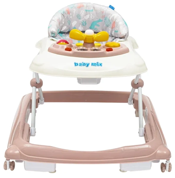 BABY MIX - chodzik z kierownicą i silikonowymi kółkami | Różowy