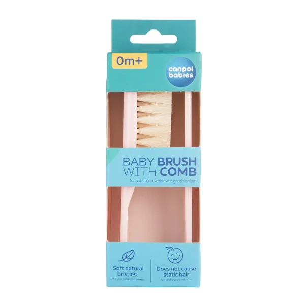 CANPOL BABIES - szczotka i grzebień dla niemowląt z miękkim, naturalnym włosiem | różowa