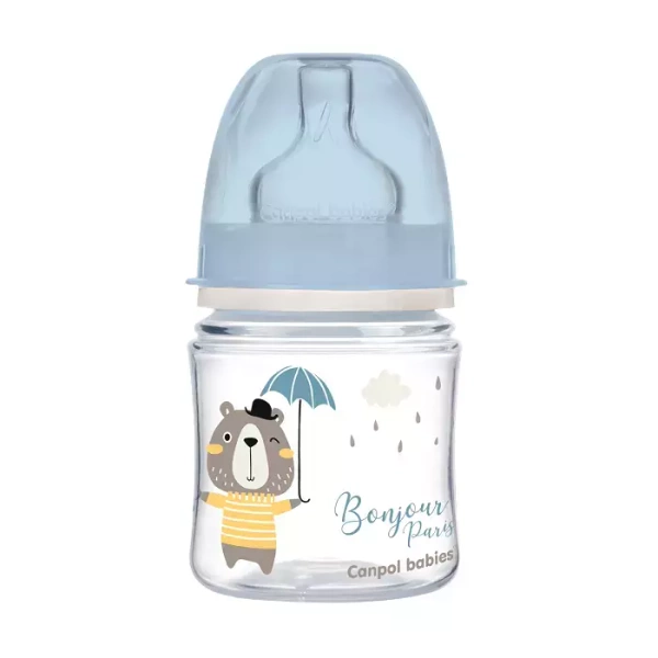 CANPOL BABIES - butelka szeroka antykolkowa 120 ml PP EasyStart | BONJOUR PARIS niebieska