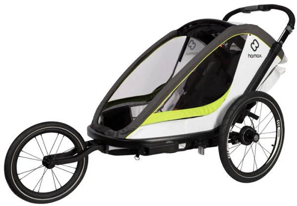 HAMAX Breeze - dwuosobowa przyczepka rowerowa z zestawem do biegania | White/Green