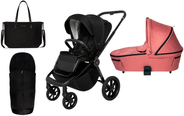 MUUVO Quick SE 2 - wózek wielofunkcyjny, zestaw 2w1 z gondolą Quick 3.0 | Chromium Black + Pure Pink (+ ADAPTERY)