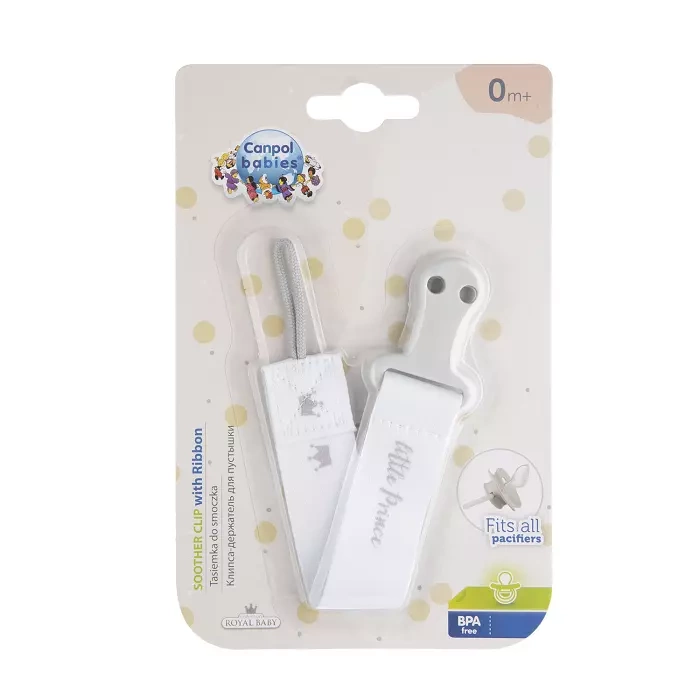 CANPOL BABIES - tasiemka do smoczka uspokajającego ROYAL BABY | szara