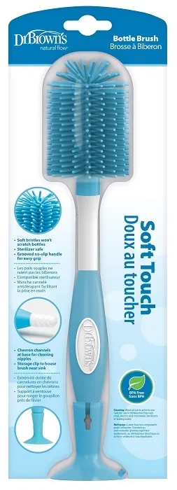DR BROWN'S - silikonowa szczotka do butelek i smoczków z przyssawką | Niebieska