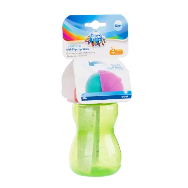 CANPOL BABIES - bidon ze składaną rurką silikonową 270ml | Zielony