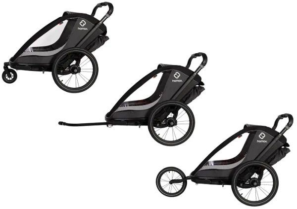 HAMAX Cocoon - dwuosobowa przyczepka rowerowa z zestawem do biegania | Grey/Black