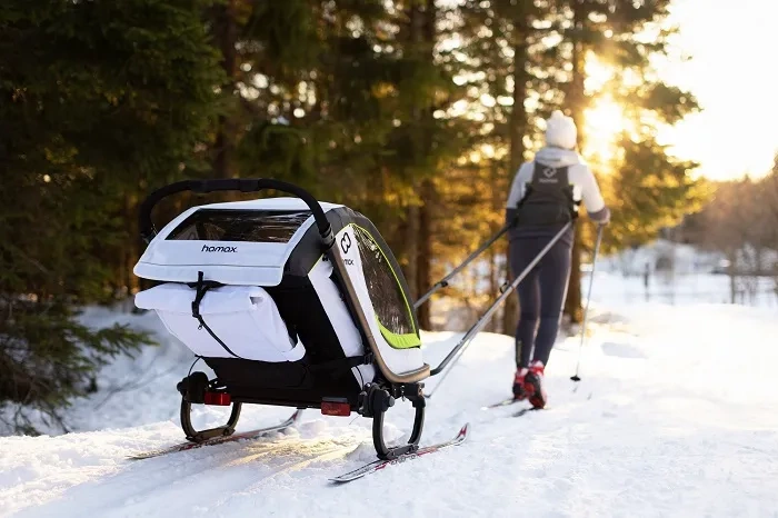 HAMAX Breeze - dwuosobowa przyczepka rowerowa z zestawem do biegania | Navy/Cream