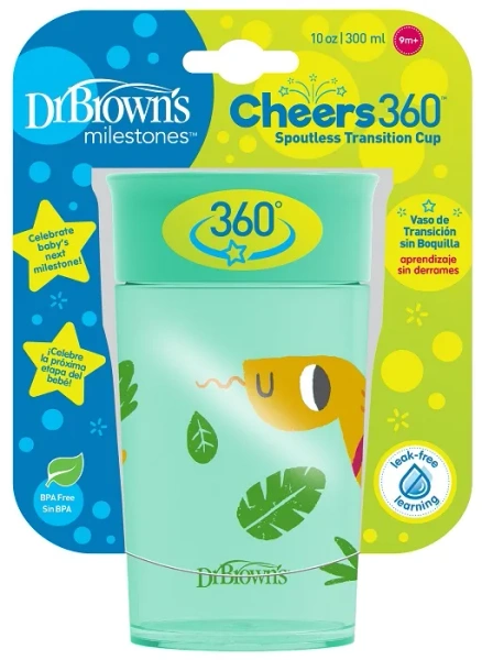 DR BROWN'S Cheers 360° - kubek "picie jak ze szklanki" 300 ml, 9 m+ | Zielony