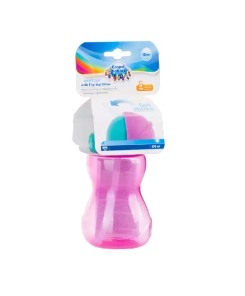 CANPOL BABIES - bidon ze składaną rurką silikonową 270ml | Różowy
