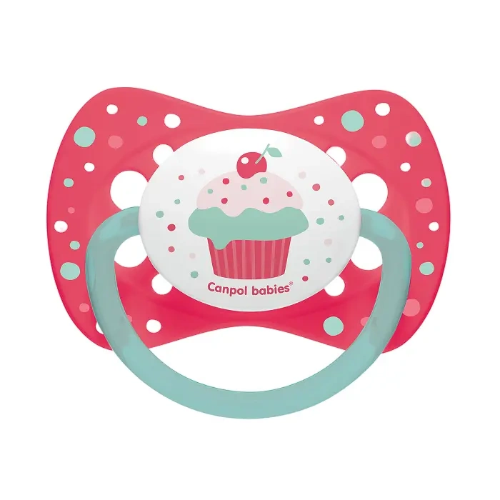 CANPOL BABIES - smoczek uspokajający silikonowy 0-6m symetryczny CUPCAKE | różowy