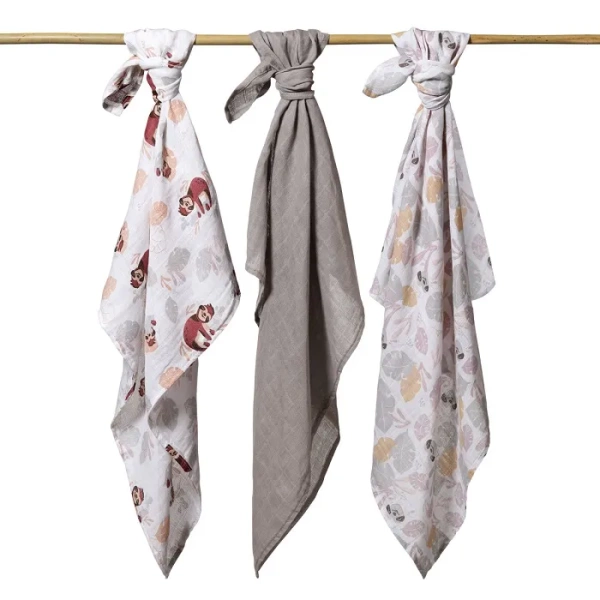 BABYONO - bawełniane pieluszki muślinowe 70x70 cm, zestaw 3 szt. | Jasnoszare