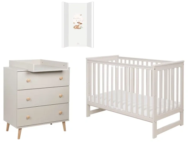 YOONCO - łóżeczko Iwi + komoda + przewijak miękki Sarenka | Beż