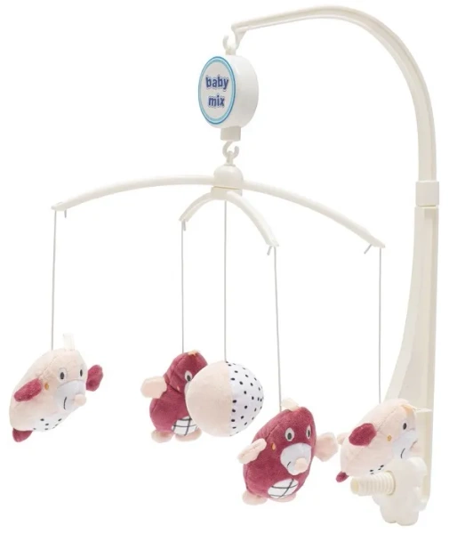 BABY MIX - pluszowa karuzela z pozytywką do łóżeczka | Kreciki Róż