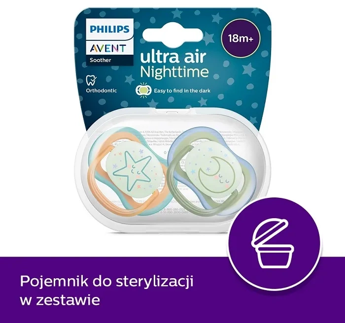 PHILIPS AVENT Ultra Air Nighttime - smoczek ortodontyczny 2 szt. | 18 m+