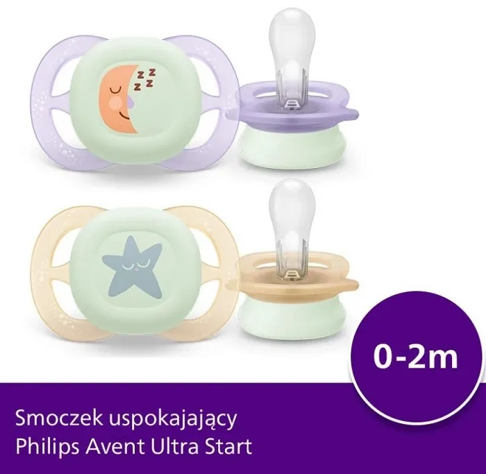 PHILIPS AVENT - antykolkowa butelka Natural Response 125 ml + smoczek ortodontyczny Ultra Start Nighttime 2 szt. | 0 m+