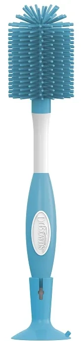 DR BROWN'S - silikonowa szczotka do butelek i smoczków z przyssawką | Niebieska