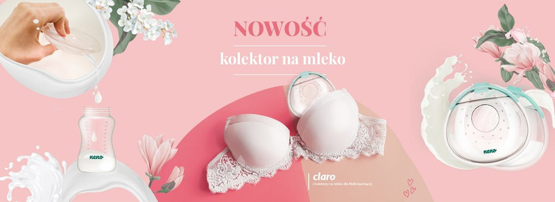 NENO Claro/Bottle 300 - 2 kolektory na mleko do biustonosza + butelka do karmienia i nauki picia ze smoczkiem 300 ml