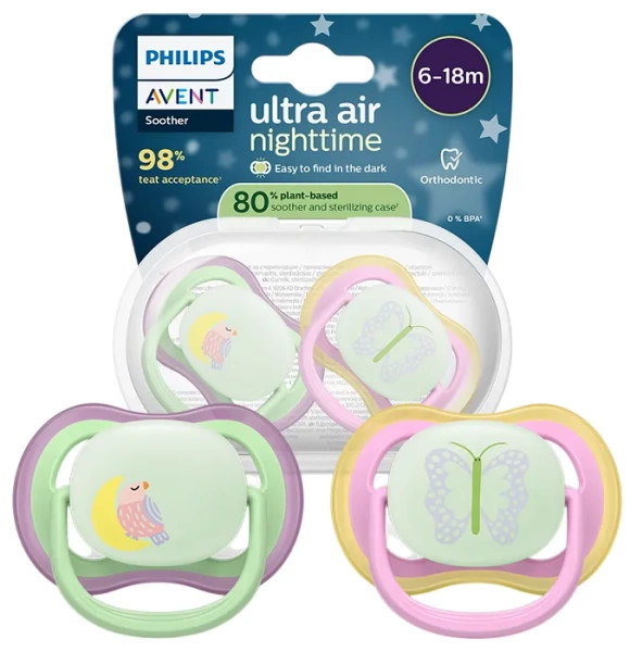 PHILIPS AVENT Ultra Air Nighttime - smoczek ortodontyczny 2 szt. | 6-18 m