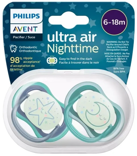 PHILIPS AVENT Ultra Air Nighttime - smoczek ortodontyczny 2 szt. | 6-18 m