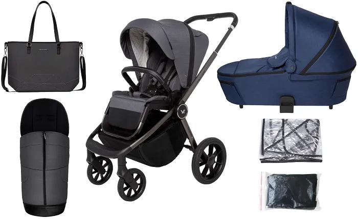 MUUVO Quick SE 2 - wózek wielofunkcyjny, zestaw 2w1 z gondolą Quick 3.0 | Diamond Graphite + Azure Blue (+ ADAPTERY)