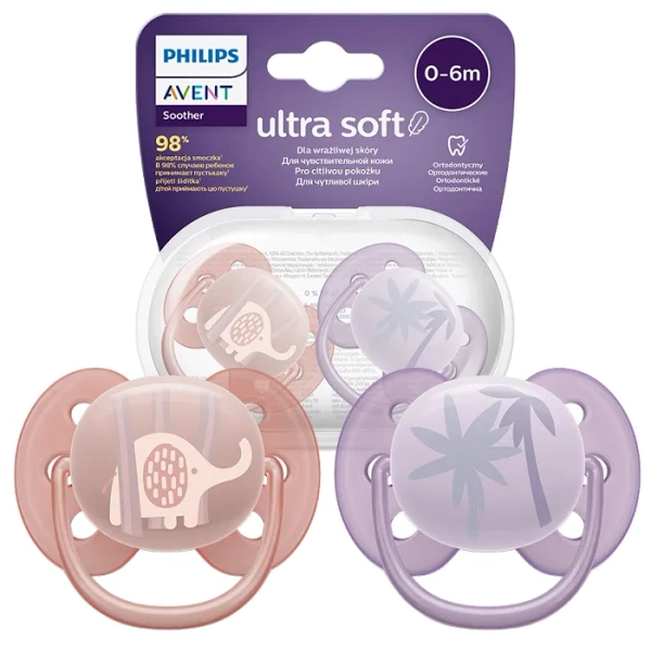 PHILIPS AVENT Ultra Soft - smoczek ortodontyczny 2 szt. | 0-6 m