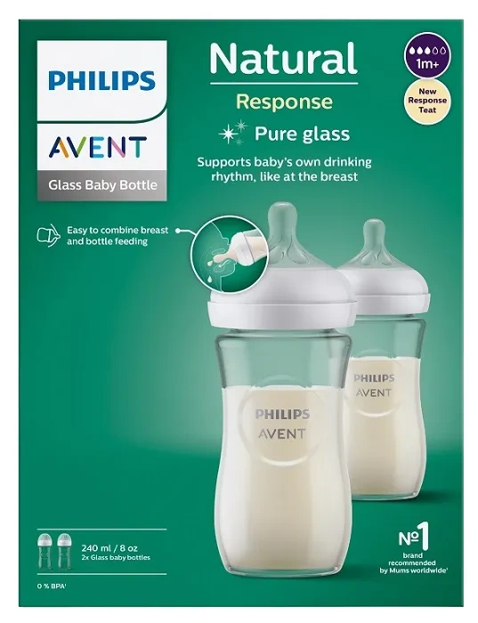 PHILIPS AVENT Natural Response - 2 szklane butelki antykolkowe 240 ml | 1 m+