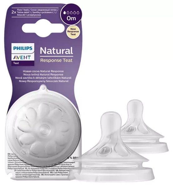 PHILIPS AVENT Natural Response - responsywny smoczek do butelki 2 szt. | 0 m+ NOWORODEK